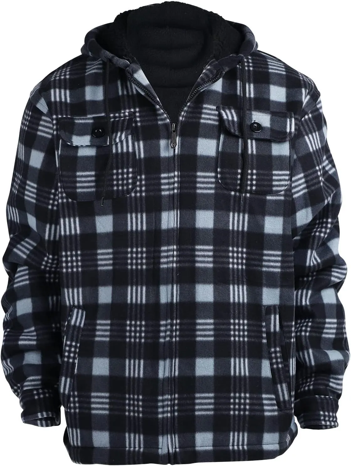 TanBridge Men's Flannel Plaid Jacket Full Zip Fleece Flannel Sherpa Hoodies Heavyweight Fleece Lined Warm Coat