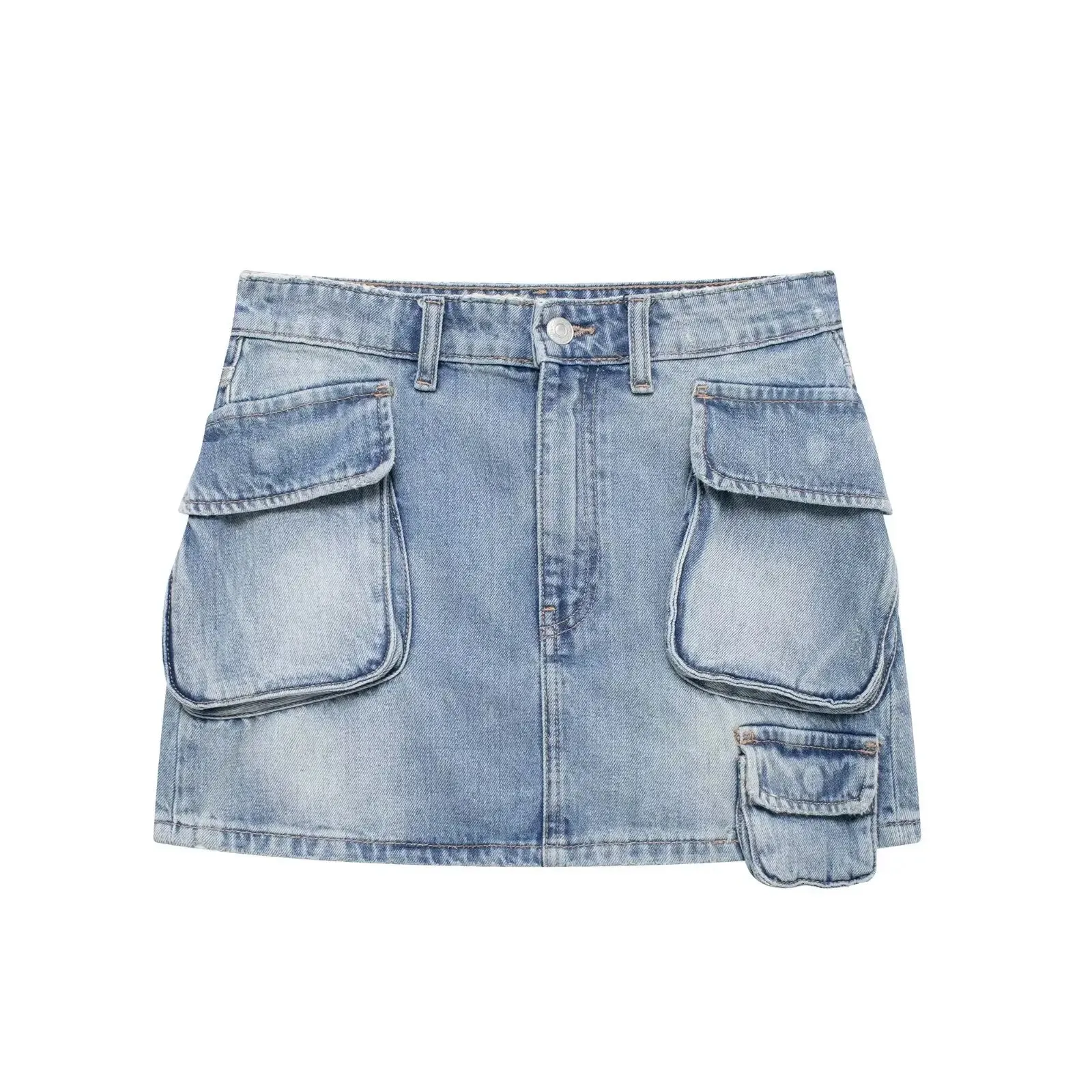 TAVIMART  -  For Summer Female Chic Mini Skirts Zipper High Waist Pockets Decoration Female Denim Button Slim Short Jean Skirts Mujer