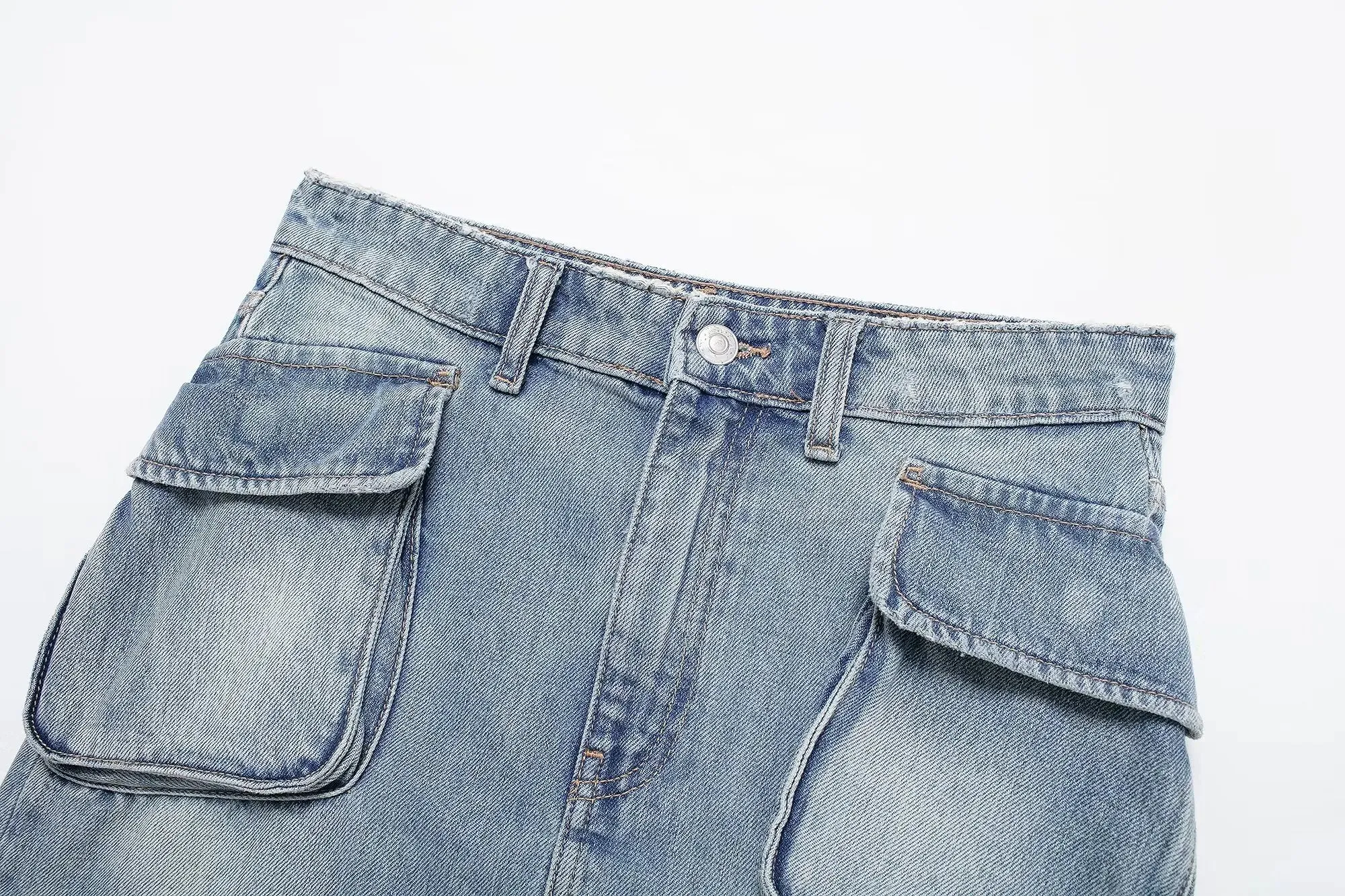 TAVIMART  -  For Summer Female Chic Mini Skirts Zipper High Waist Pockets Decoration Female Denim Button Slim Short Jean Skirts Mujer