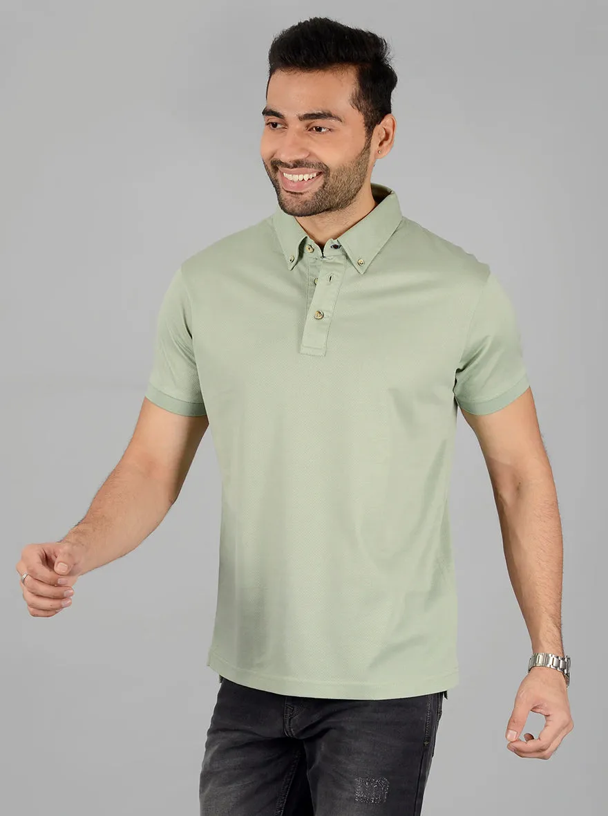 Tender Green Solid Slim Fit Polo T-Shirt | JadeBlue