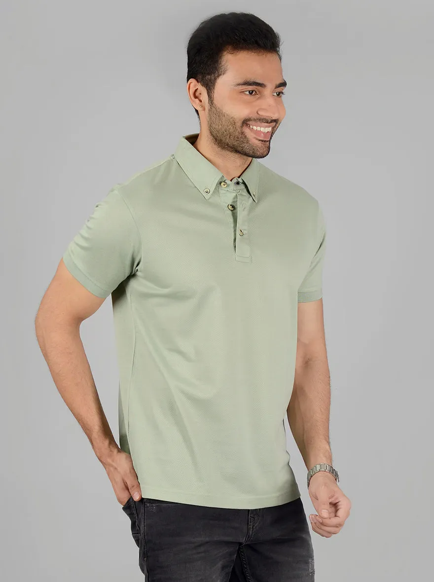 Tender Green Solid Slim Fit Polo T-Shirt | JadeBlue