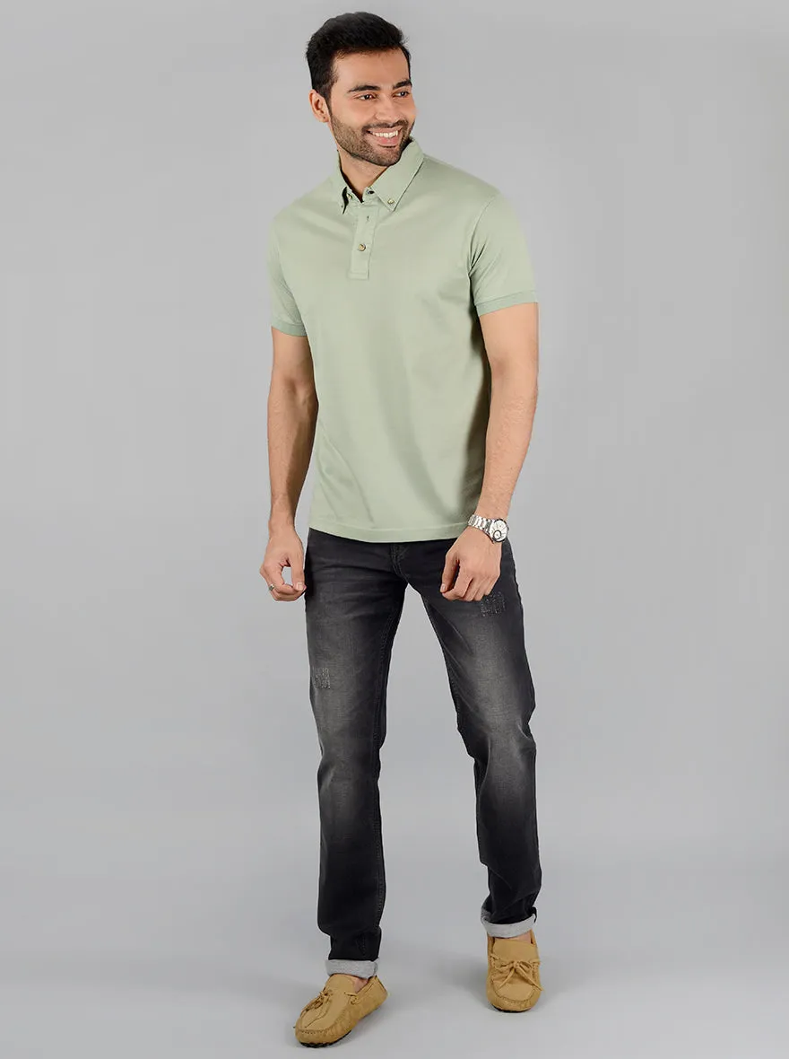 Tender Green Solid Slim Fit Polo T-Shirt | JadeBlue