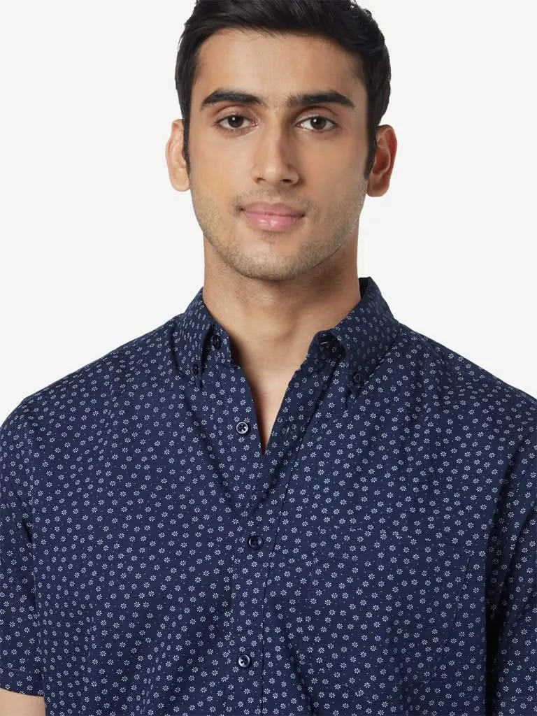 WES Casuals Navy Relaxed-Fit Floral Shirt