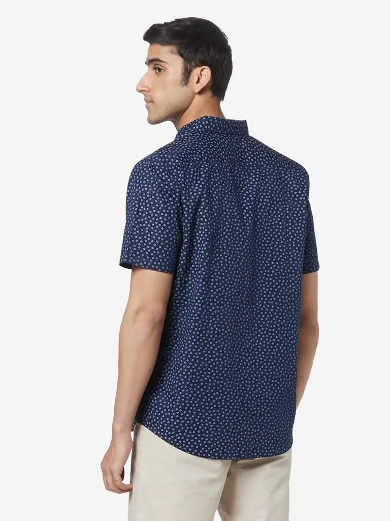WES Casuals Navy Relaxed-Fit Floral Shirt