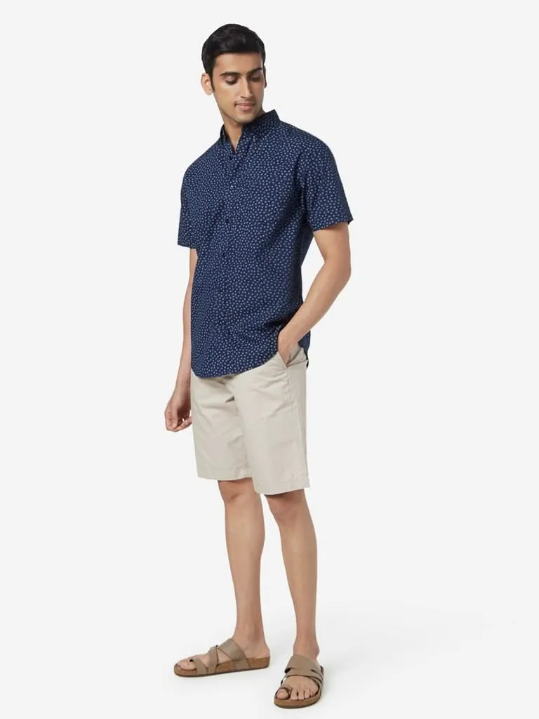 WES Casuals Navy Relaxed-Fit Floral Shirt