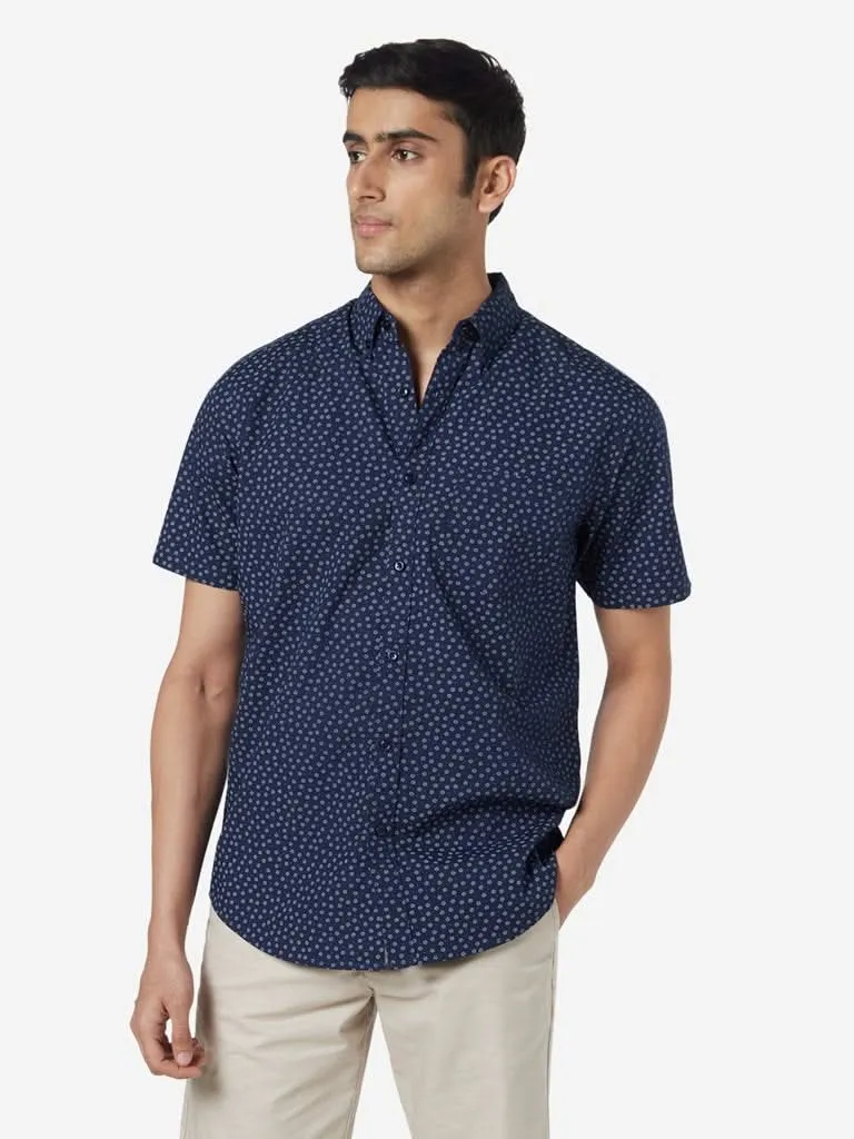 WES Casuals Navy Relaxed-Fit Floral Shirt