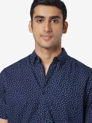 WES Casuals Navy Relaxed-Fit Floral Shirt