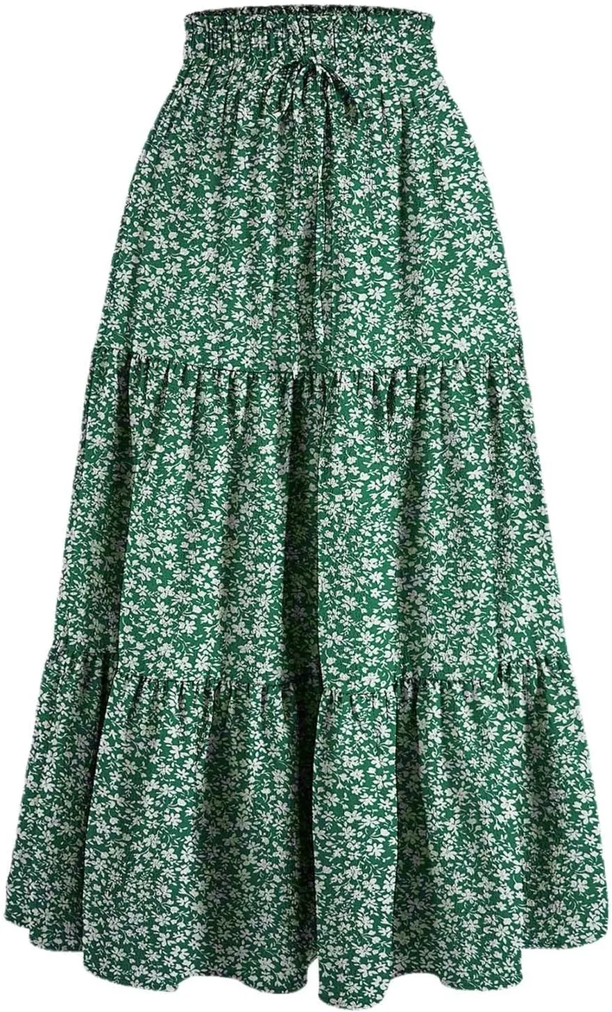 Women Floral Midi Skirt Boho Flowy Elastic High Waist Long Skirt 2025 Summer Vacation Beach Pleated A-Line Skirts