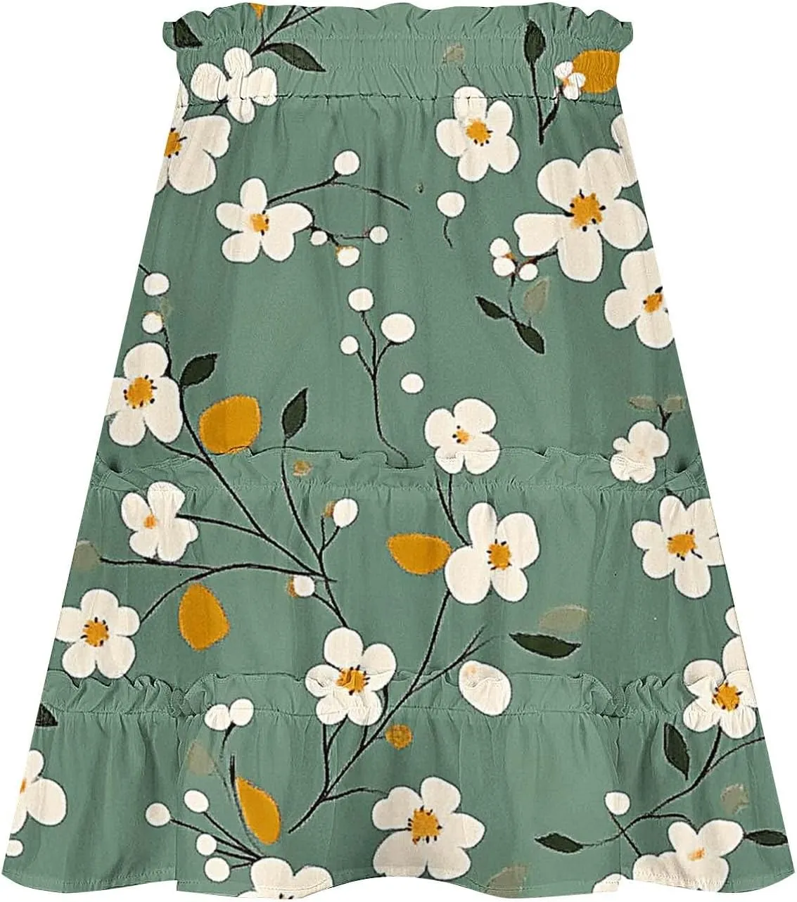 Women Summer Boho Skirts High Waist Casual Flowy Elastic Floral Printed Drawstring Tie-up Mini Skirt with Belt