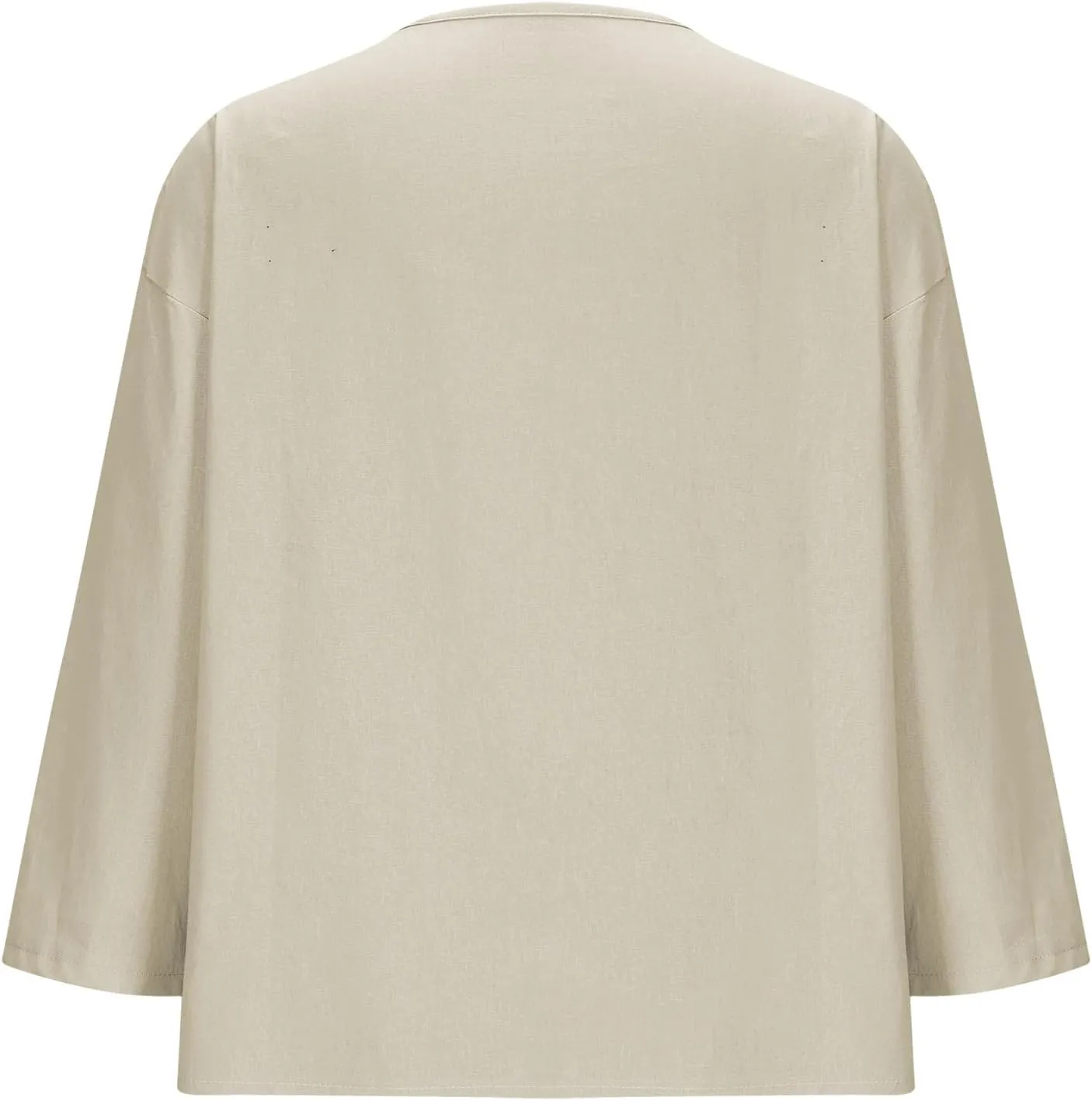 Women's Linen Shirt Button Down V Neck Solid Dressy Blouse 3/4 Sleeves Casual Loose Fit Tunic Tops Summer T Shirts