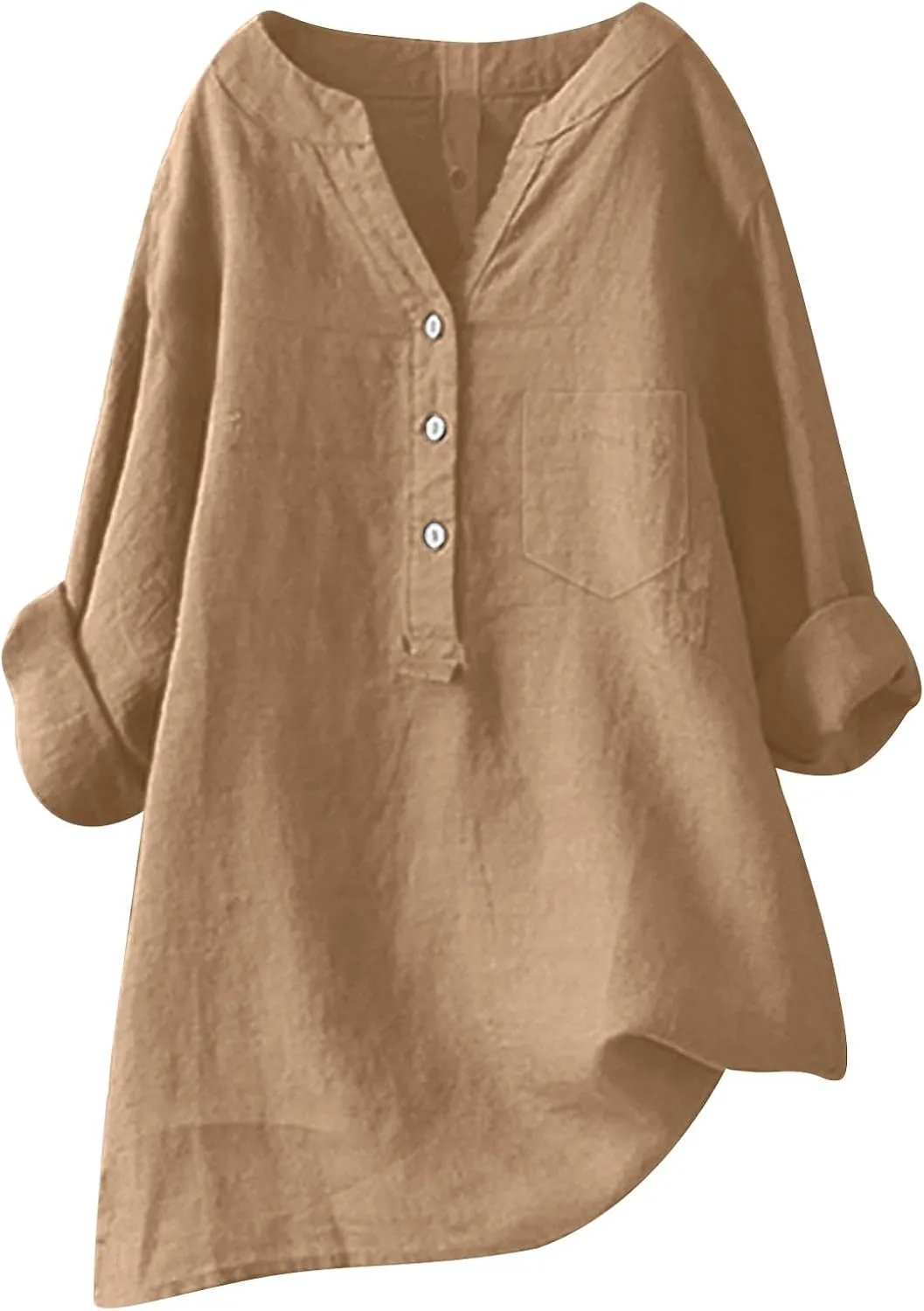 Women's Linen Shirts Summer Cotton Linen Solid Short Sleeve T Shirts Casual Loose Fit Trendy V Neck Blouses