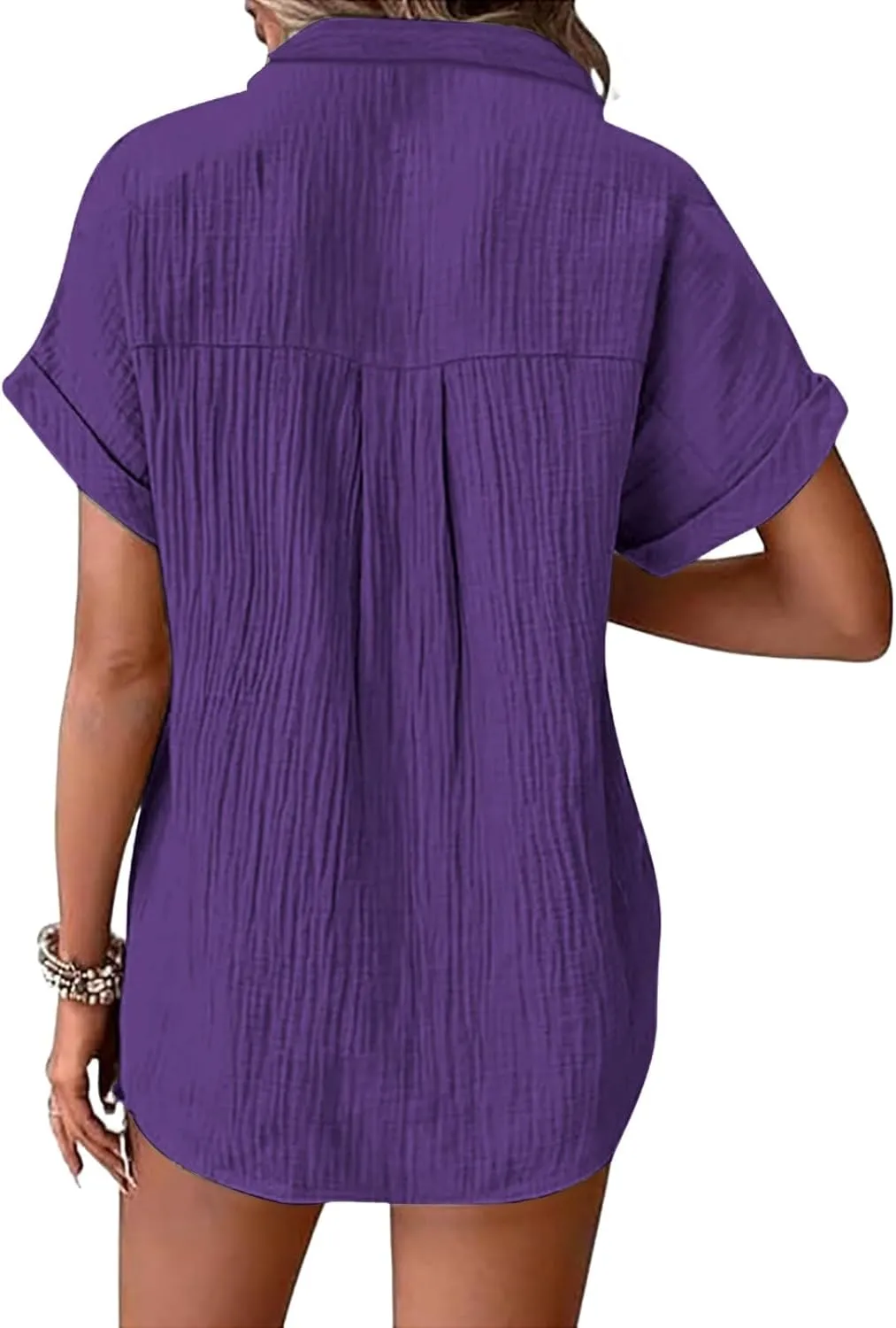 Womens Linen Tops Summer Casual Button Down V Neck Tops Short Sleeve Cotton Blouses Casual Vacation Clothes Outfits
