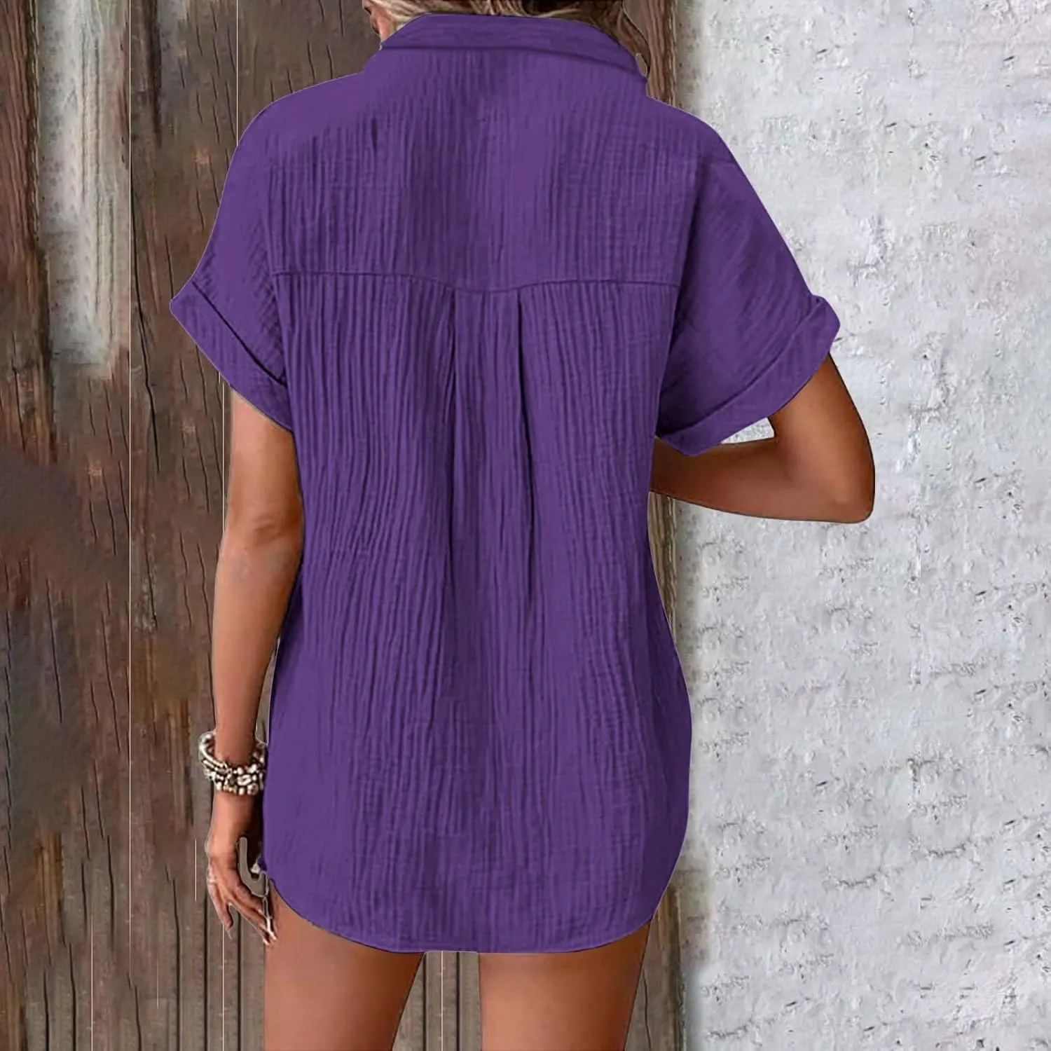 Womens Linen Tops Summer Casual Button Down V Neck Tops Short Sleeve Cotton Blouses Casual Vacation Clothes Outfits