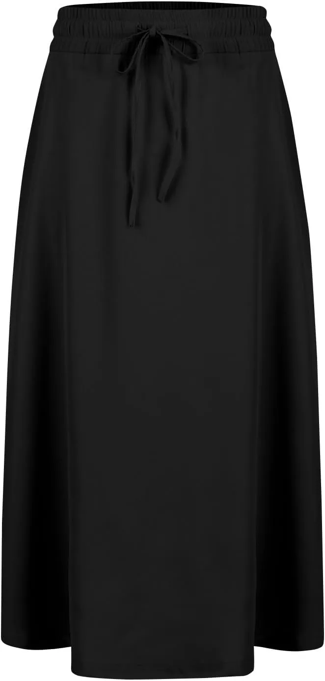 Women's Midi Boho Floral Skirts Trendy A Line Skirt Comfy Flowy Drawstring High Elastic Waist Skorts with Pockets