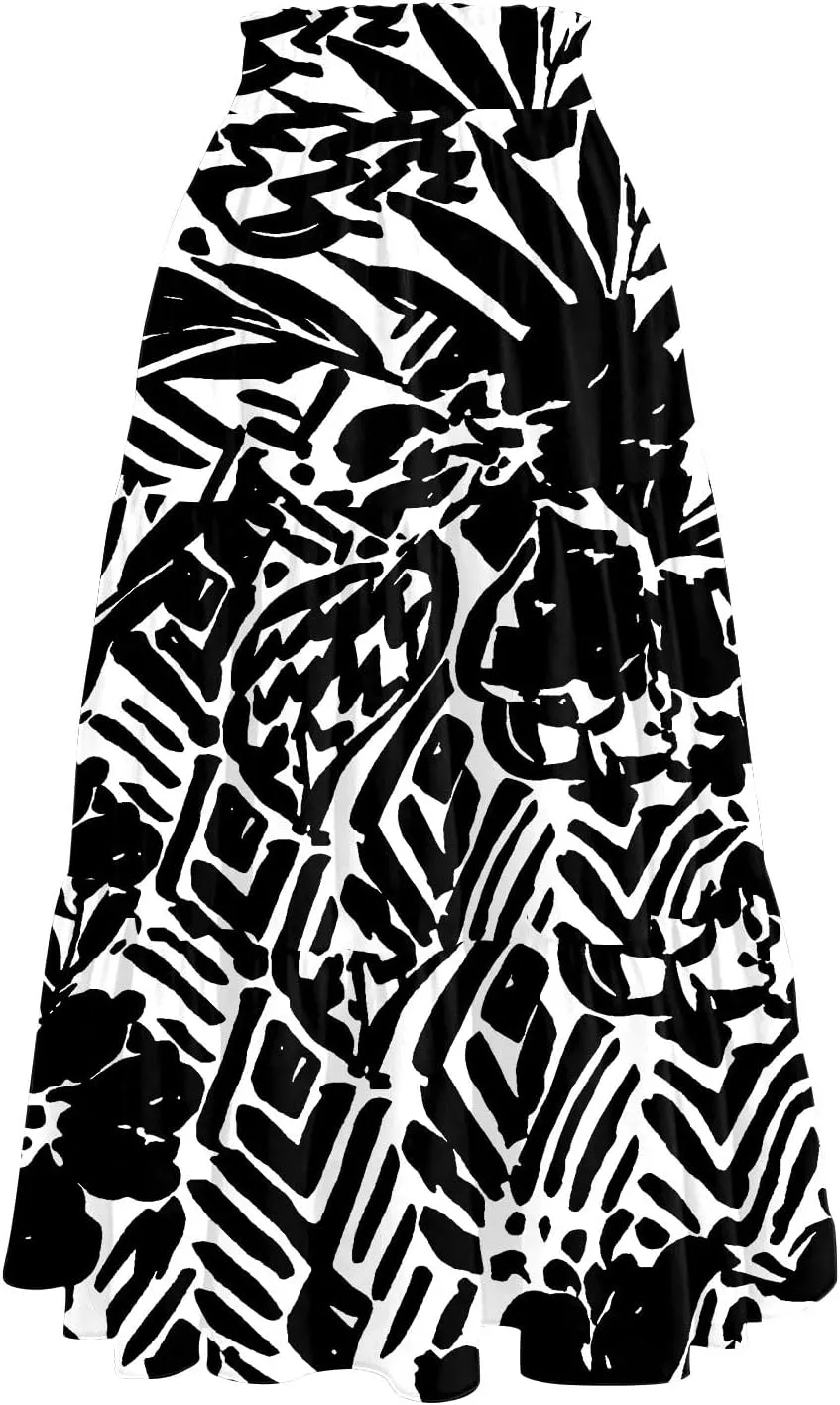 Women's Midi Boho Floral Tiered Skirts Trendy A Line Skirt Drawstring High Elastic Waist Comfy Flowy Skorts with Pockets